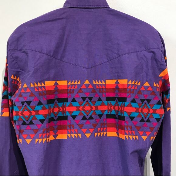 Vintage Roper Mens Large Button Down Shirt Ikat Tribal Southwestern Cowboy Print - Picture 10 of 16